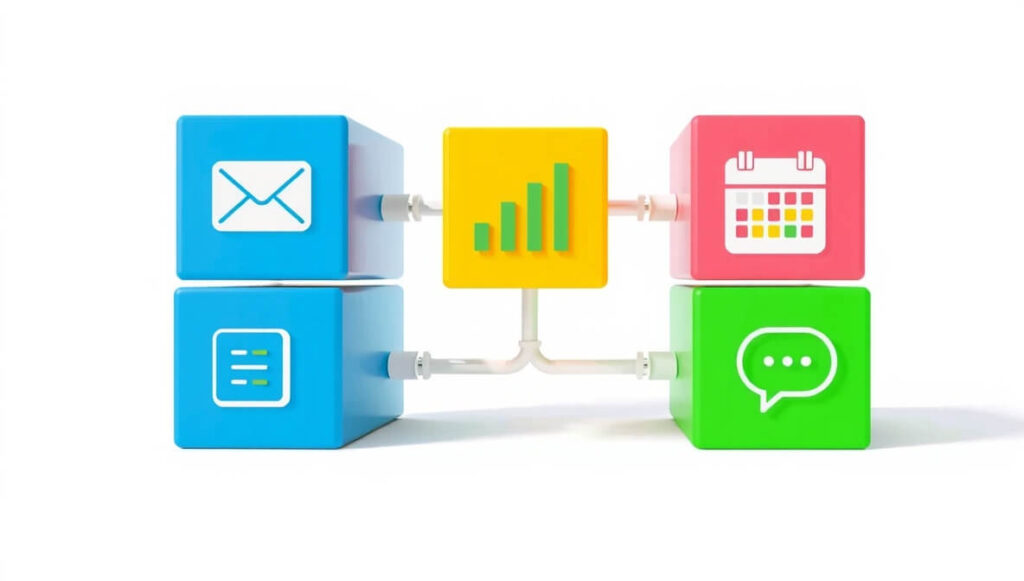 Zapier connects different online apps to automate tasks and streamline workflows without requiring code.