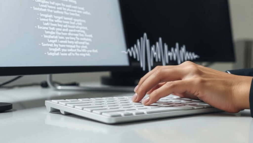 Descript Overdub creates a high-fidelity clone of a voice from a short recording, allowing users to generate new speech from typed text in that identical voice for editing, corrections, and new narrations.