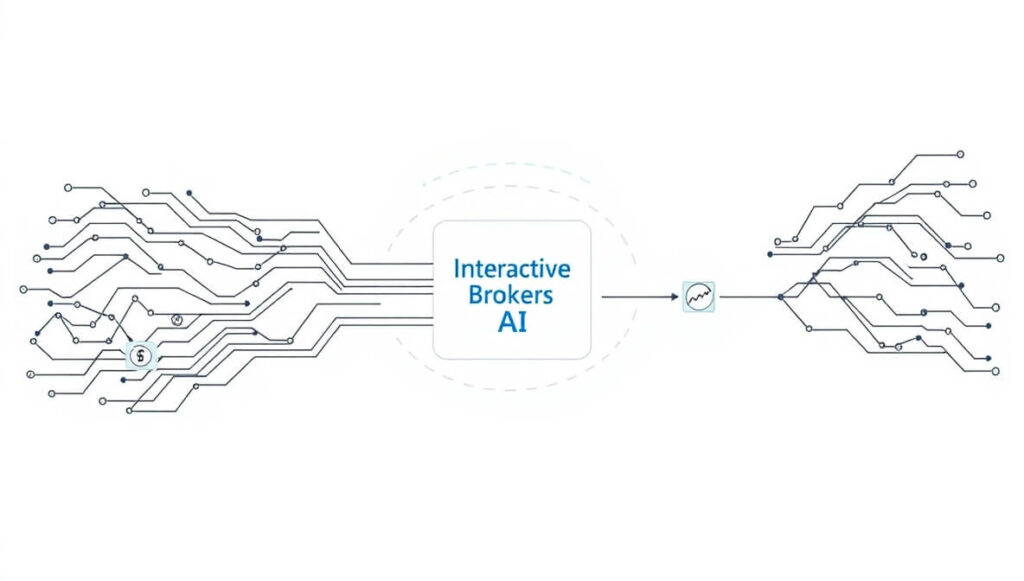 An image symbolising how the Interactive Brokers AI tool processes complex financial data, turning it into clear, organised trading paths for various assets, enhancing efficiency and managing risk.