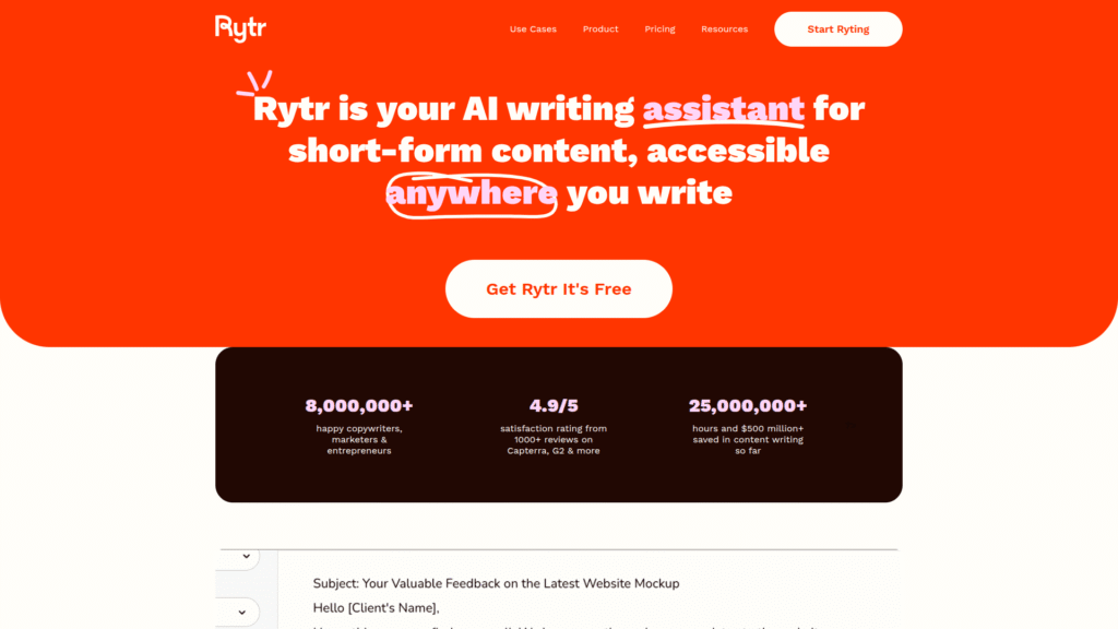 Rytr among AI product description generator tools