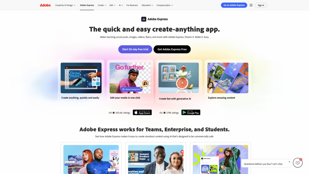 Adobe Express among free ai design tools