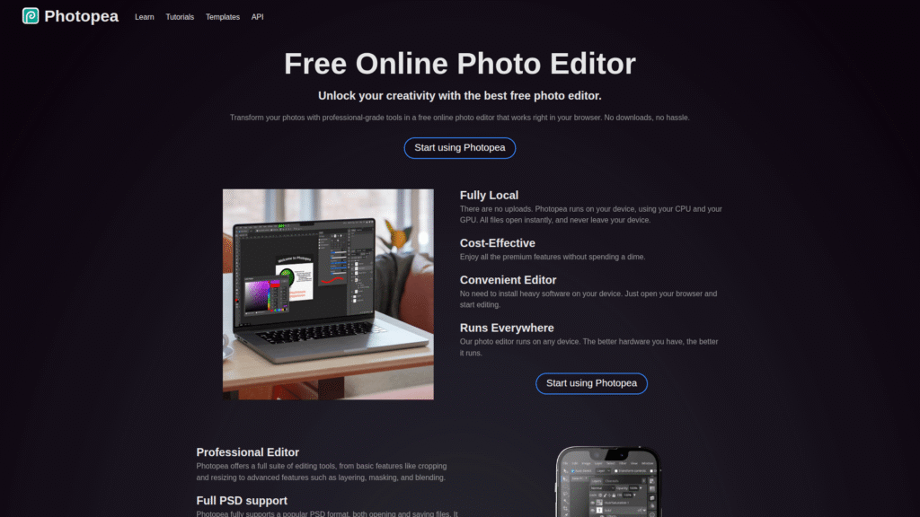 Photopea among free ai design tools