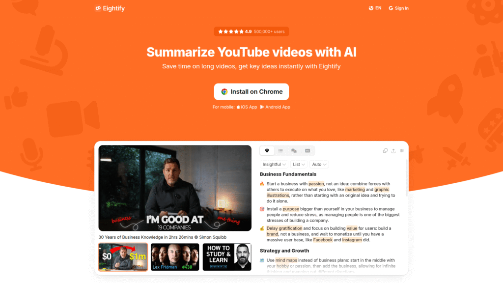Eightify among best AI video summarizers