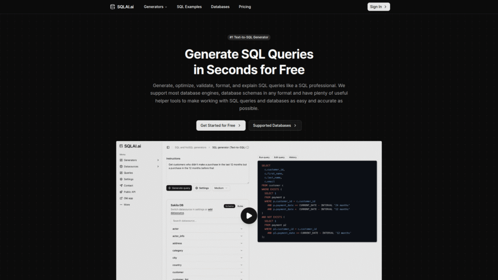 SQLAI among AI tools for SQL queries
